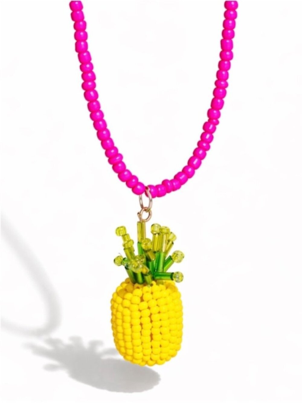 New! Yellow Pineapple Hand Beaded Charm Colorful Necklace NWOT